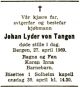 Dødsannonse Johan Lyder Von Tangen