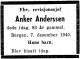 Dødsannonse Anker Johan Anderssen