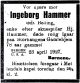 Dødsannonse Ingeborg Hammer